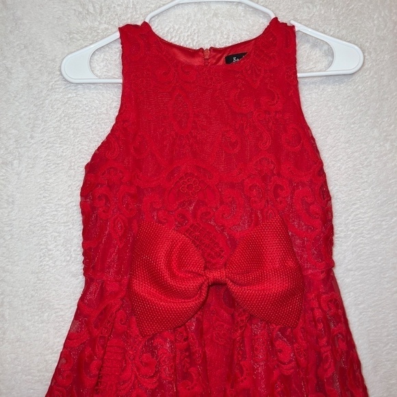 Bardot Red Lace Kids Formal Dress - Picture 3 of 6